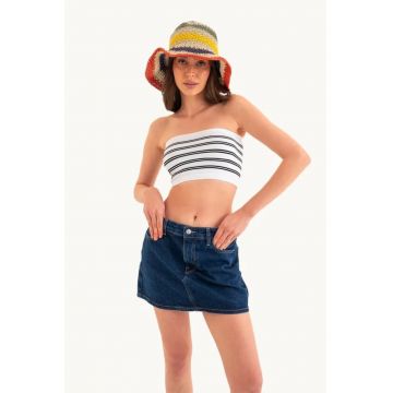 Top scurt -  cu dungi multicolore - fara bretele - alb - jerseu - set