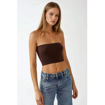 Top scurt dama -  slim fit - jerseu - fara bretele - maro