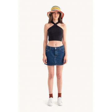 Top scurt -  decolteu halter - croiala incrucisata - negru - jerseu