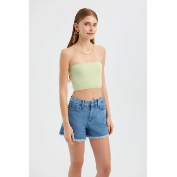 Top scurt -  fara bretele - verde - jerseu