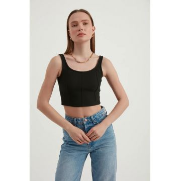 Top scurt -  fara maneci - decolteu rotund - negru - jerseu -