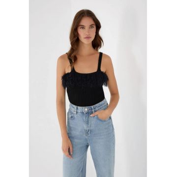 Top tricotat -  slim fit - detalii plusate - negru - tricot
