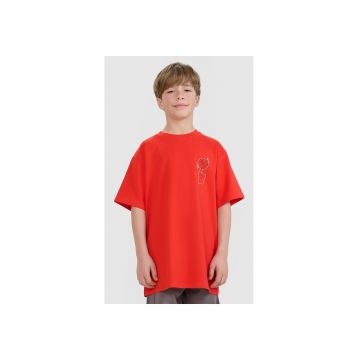 Tricou baieti  Oversized - bumbac - rosu - imprimeu Tricou baieti  Oversized - bumbac - rosu - imprimeu