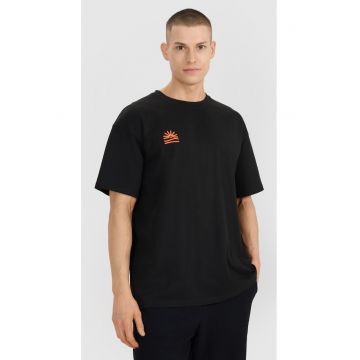Tricou barbati  croiala supradimensionata - imprimeu distinctiv - negru - bumbac Tricou barbati  croiala supradimensionata - imprimeu distinctiv - negru - bumbac