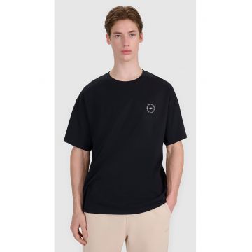 Tricou barbati  croiala supradimensionata - imprimeu reflectorizant - negru - bumbac Tricou barbati  croiala supradimensionata - imprimeu reflectorizant - negru - bumbac
