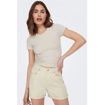 Tricou crop cu croiala slim-fit si aspect striat Tricou crop cu croiala slim-fit si aspect striat