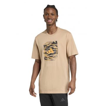 Tricou cu decolteu la baza gatului si imprimeu logo Tricou cu decolteu la baza gatului si imprimeu logo