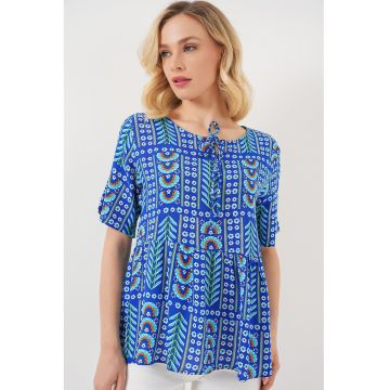 Tricou dama  BDART - guler rotund - cu imprimeu - albastru - textil