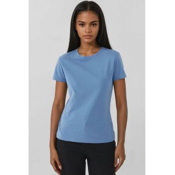 Tricou dama -  bumbac - guler rotund - croiala regulata - albastru