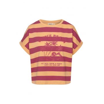 Tricou dama  portocaliu cu dungi - bumbac Tricou dama  portocaliu cu dungi - bumbac