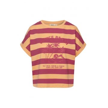 Tricou dama  portocaliu cu dungi - bumbac Tricou dama  portocaliu cu dungi - bumbac