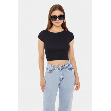 Tricou dama -  scurt - maneca scurta - negru - bumbac