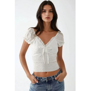 Tricou dama -  textil - decolteu in V - alb