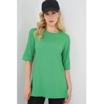 Tricou dama  texturat maneca scurta -verde poliester