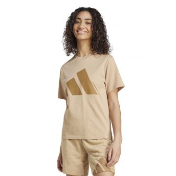 Tricou de bumbac cu decolteu la baza gatului si logo