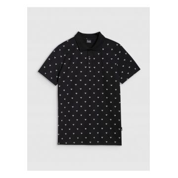 Tricou polo  pentru barbati - negru - bumbac - croiala obisnuita - guler clasic cu 3 nasturi