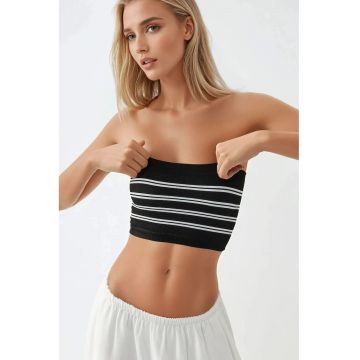 Tricou scurt dama -  fara bretele - cu dungi - jerseu - alb/negru