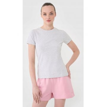 Tricou Slim Femei  Gri - Bumbac Elastic - Casual/Sport - Tricou Slim Femei  Gri - Bumbac Elastic - Casual/Sport -