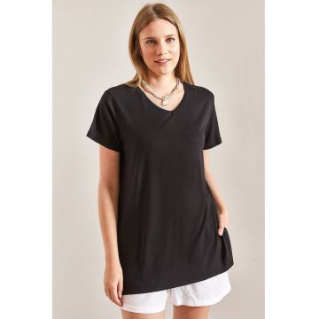 Tricou tricotat -  decolteu in V - negru Tricou tricotat -  decolteu in V - negru