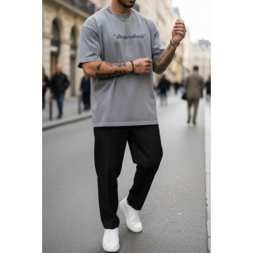 Tricou barbati  gri   oversize  premium Y110