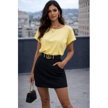 Tricou dama galben simplu din bumbac