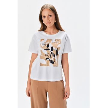 Tricou de bumbac cu imprimeu floral Tricou de bumbac cu imprimeu floral