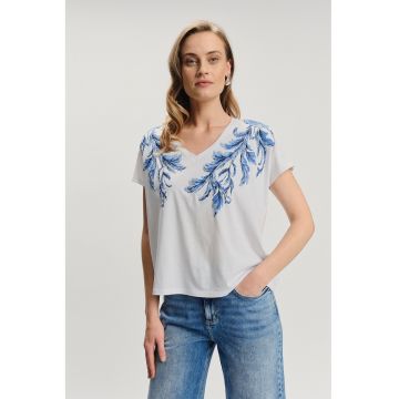 Tricou din amestec de modal cu imprimeu floral si decolteu in V Tricou din amestec de modal cu imprimeu floral si decolteu in V