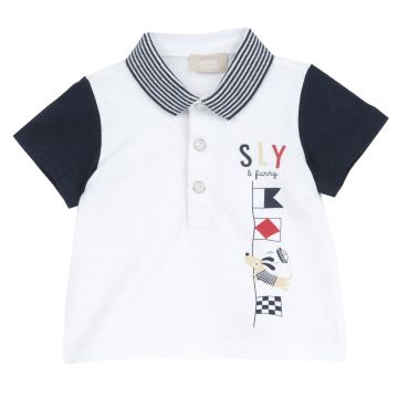 Tricou polo pentru copii Chicco, Alb cu albastru, 01919-70MFCO