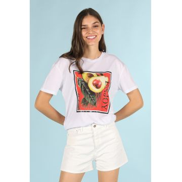 Tricou cu decolteu la baza gatului si imprimeu grafic