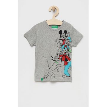 United Colors of Benetton tricou de bumbac pentru copii culoarea gri, cu imprimeu