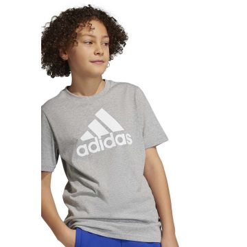 Adidas tricou de bumbac pentru copii U BL culoarea gri, cu imprimeu Adidas tricou de bumbac pentru copii U BL culoarea gri, cu imprimeu