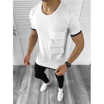 Tricou barbati alb slim fit B1956 N5-3.1