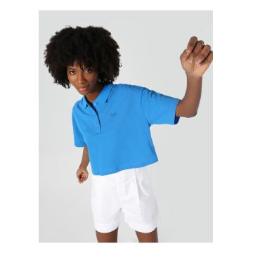 Tricou polo crop cu maneci cazute