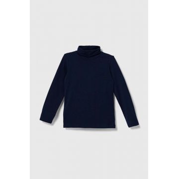United Colors of Benetton longsleeve copii culoarea albastru marin, neted