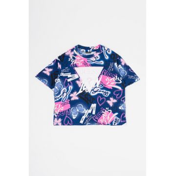 Tricou cu decolteu la baza gatului si imprimeu