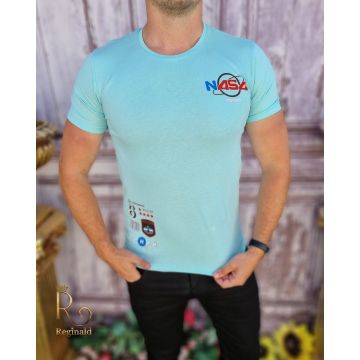 Tricou de bărbați, Slim Fit, Turcoaz cu imprimeu - TR1039