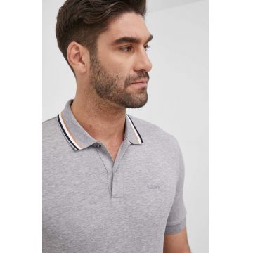 BOSS polo de bumbac culoarea gri, neted, 50469360