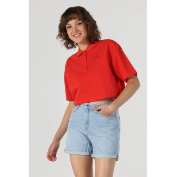 Tricou polo crop cu maneci cazute
