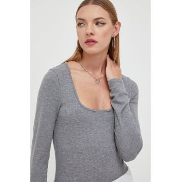 Abercrombie & Fitch longsleeve femei, culoarea gri