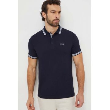 BOSS Green polo de bumbac culoarea albastru marin, neted, 50469055