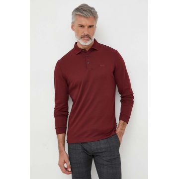 BOSS longsleeve din bumbac culoarea bordo, neted, 50468392
