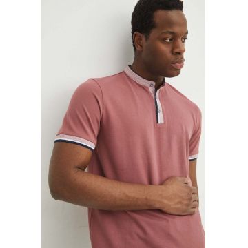 Medicine tricou polo barbati, culoarea roz, neted