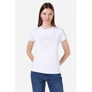 Tricou din amestec de bumbac cu decolteu la baza gatului