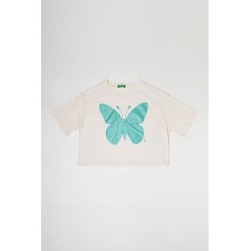 Tricou cu decolteu la baza gatului si imprimeu stralucitor