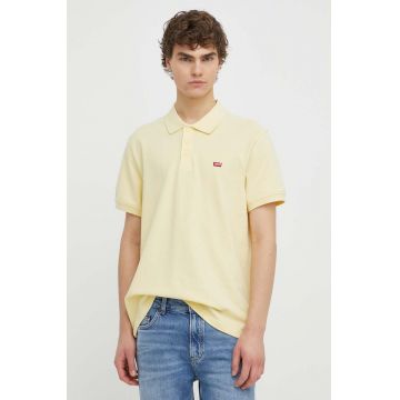 Levi's polo de bumbac culoarea galben, neted, 35883