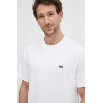 Lacoste tricou din bumbac barbati, culoarea alb, neted, TH7318