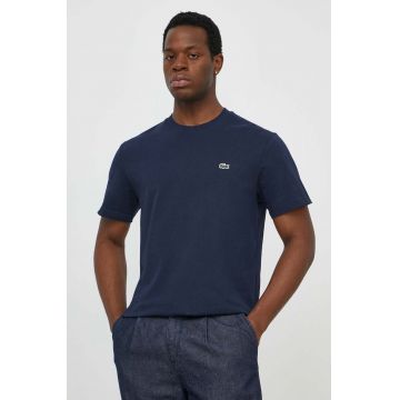 Lacoste tricou din bumbac barbati, culoarea albastru marin, neted, TH7318